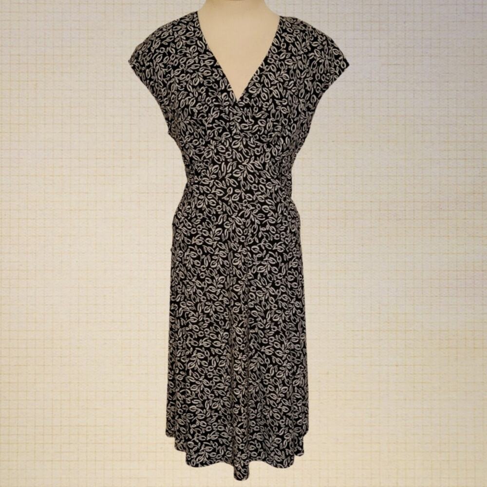 90s Early 2000s Jones Wear Black Stretch Floral Dress Size 16 Shoulder Pads